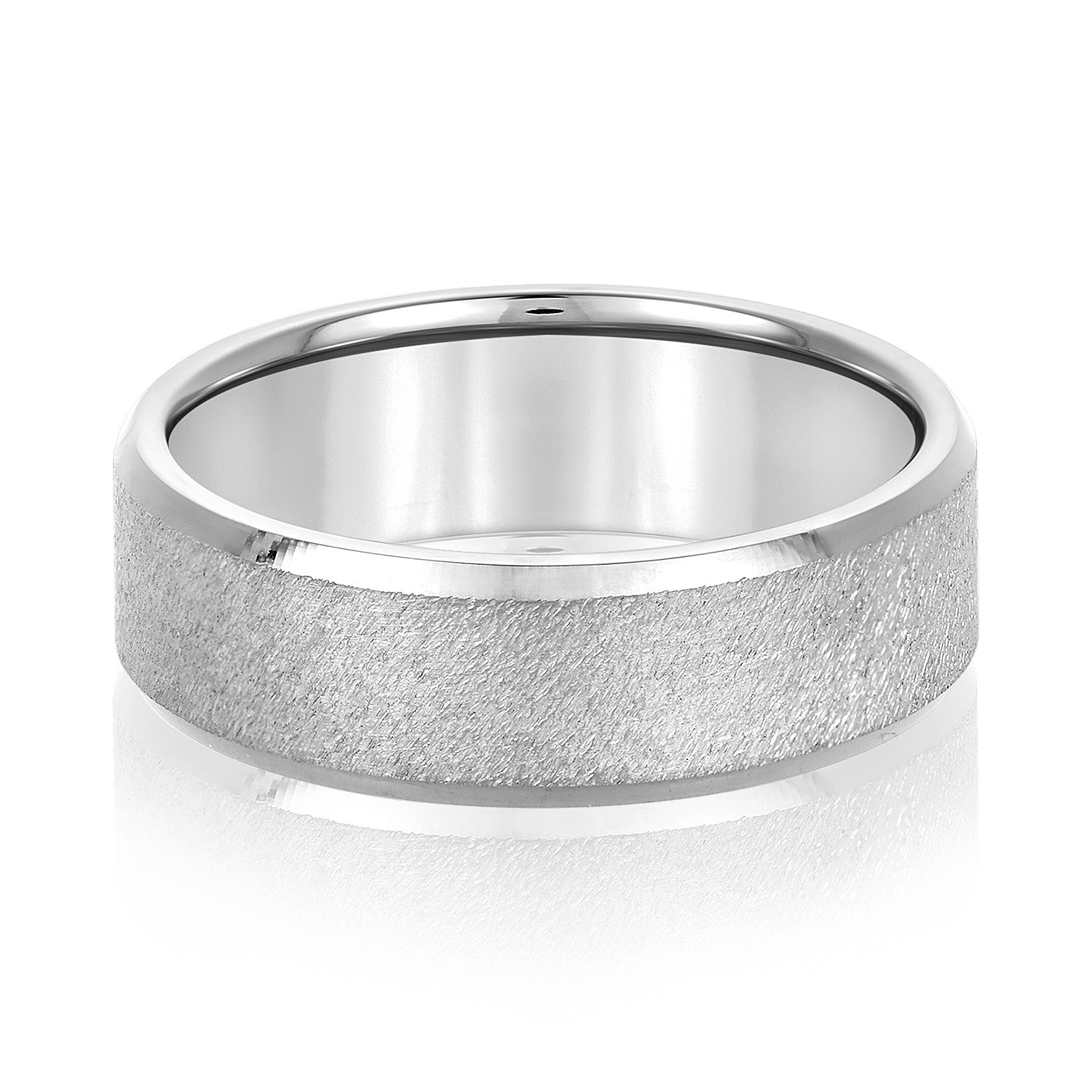 Men's Sandblasted Wedding Ring With High Polish Edges-VIRABYANI